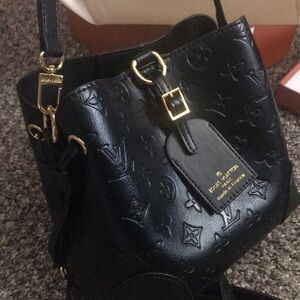 Luxury Designer Black Embossed Bucket Bag